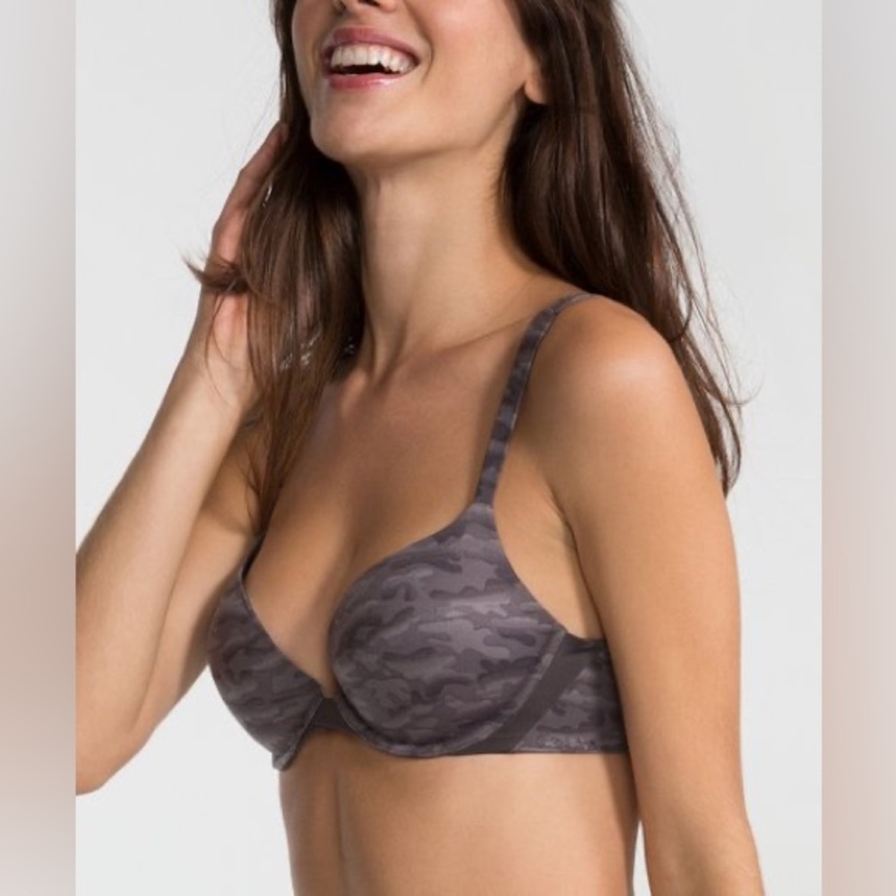 Spanx Signature Pillow Cup Push-Up Plunge Bra in Charcoal Camo Size 34 D